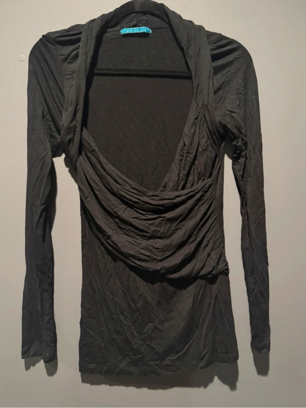 Black Draped Long-Sleeve Women's Top
